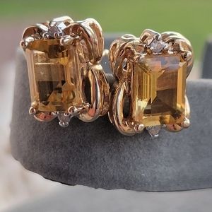 14k Yellow Gold Topaz and Diamond Post earrings